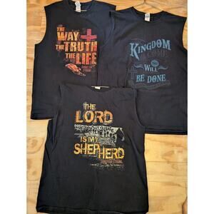 Gildan Men's Sleeveless Religious Summer Shirts Bible Verses 3 Lg. Black Cotton